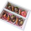 6pcs Black & Red Marble with Gold & Pretzels Chocolate Strawberries Gift Box